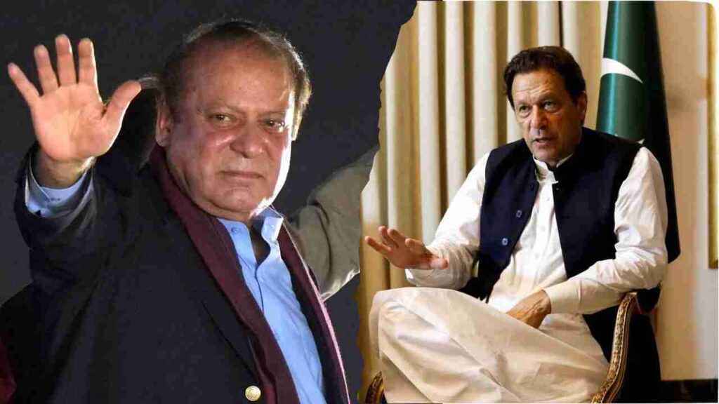 Grid image featuring Imran Khan on the right and Nawaz Sharif on the left.