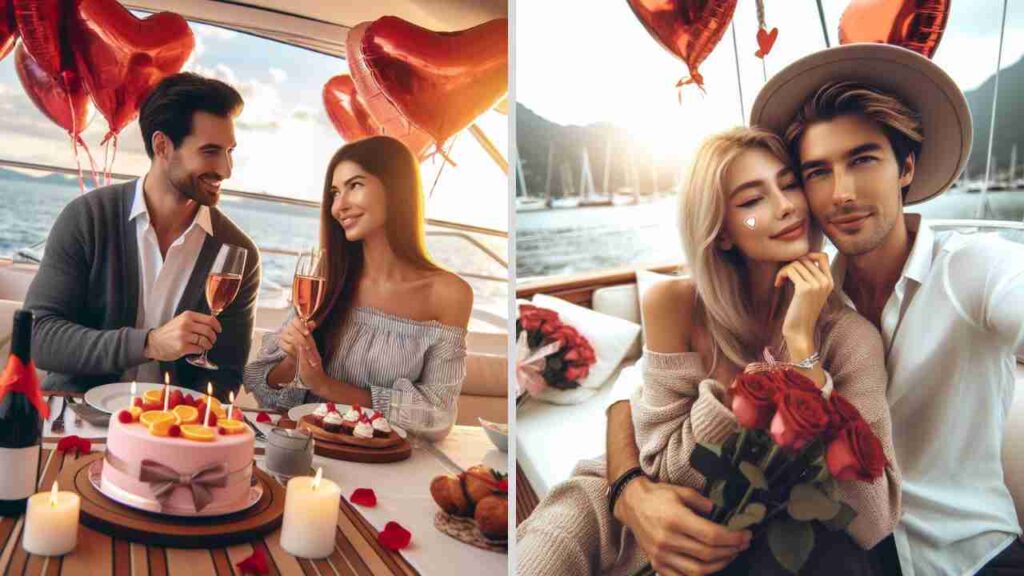 Couples cruising on a private yacht for Valentine's Day.
 Private Yacht Cruise: Valentine's Day Voyage
