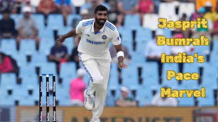 Jasprit Bumrah bowling confidently on the cricket field, showcasing his exceptional skills as an Indian pace marvel.