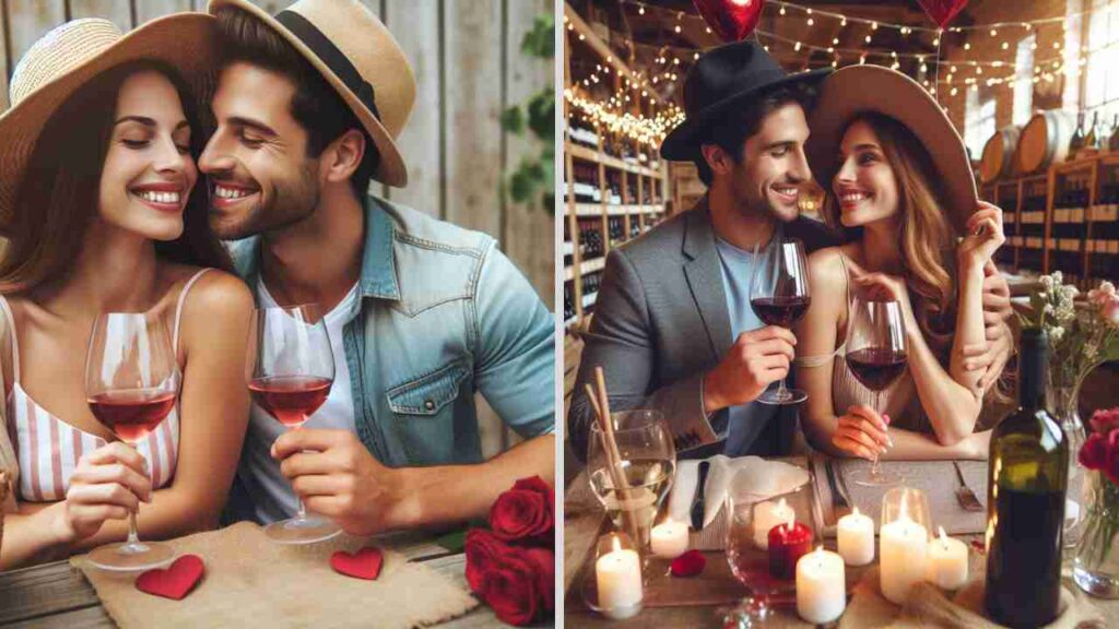 Couples enjoying a wine tasting tour on Valentine's Day.