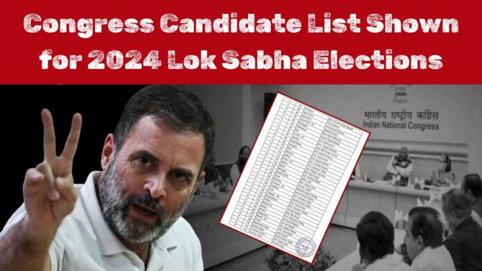 Rahul Gandhi showing victory sign with the Congress Candidate List displayed for the 2024 Lok Sabha Elections