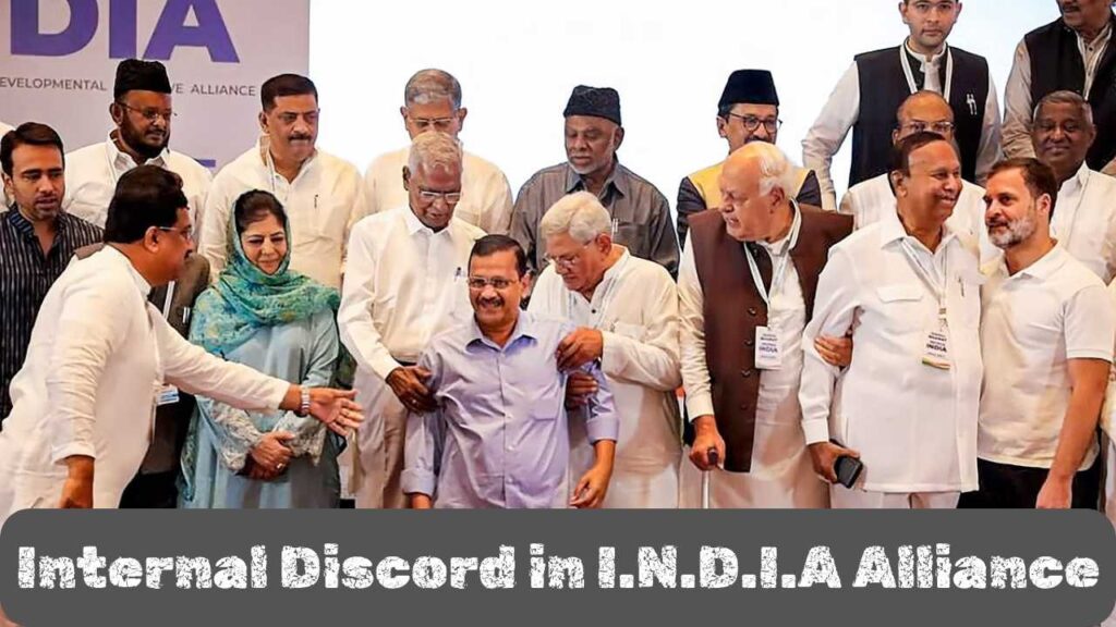 A photo of members of the I.N.D.I.A Alliance with the text "Internal Discord in I.N.D.I.A Alliance"