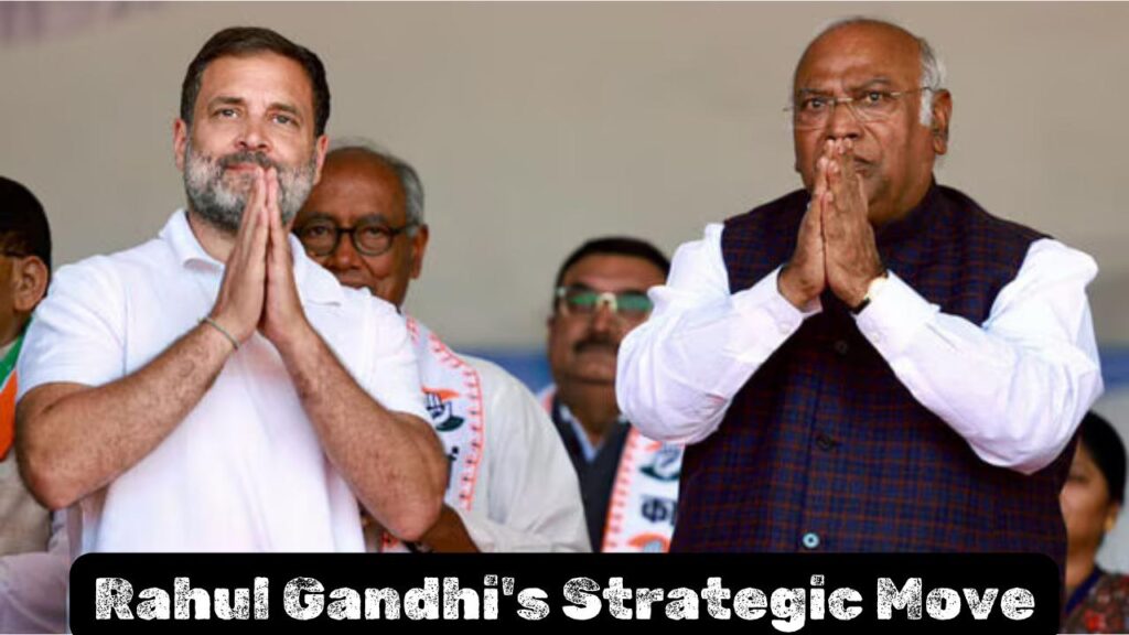 Rahul Gandhi and Congress President Mallikarjun Kharge addressing the crowd with folded hands.