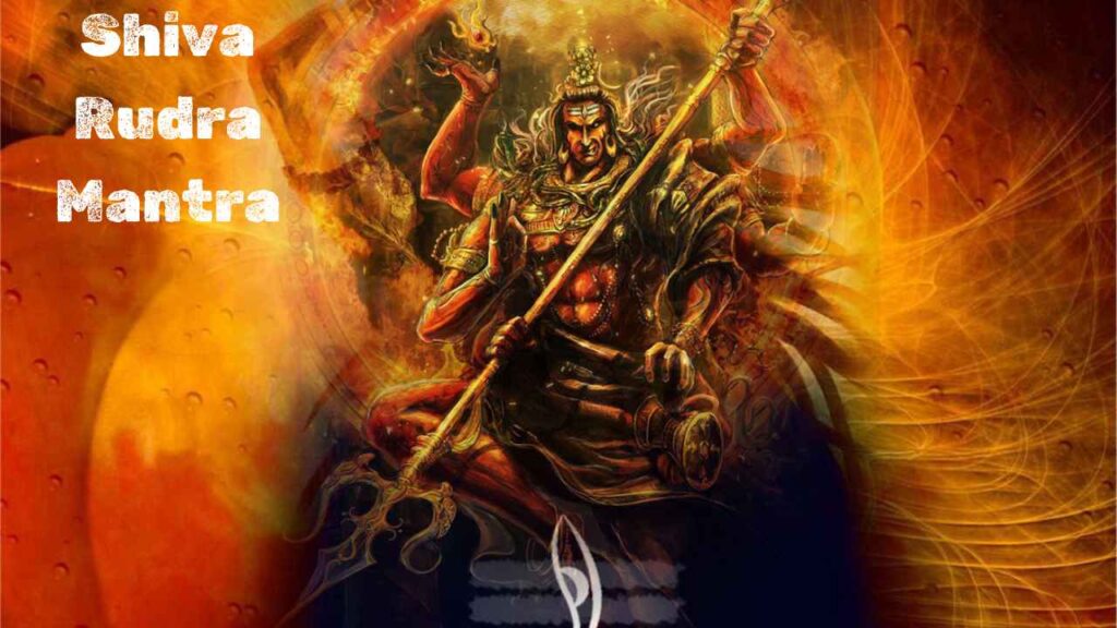 An image of Lord Shiva in his Rudra avatar, with the text "Shiva Rudra Mantra